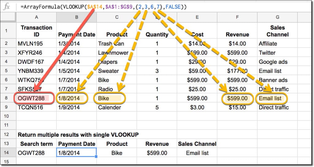 Return Multiple Values With Single Vlookup Formula In Google Sheets 