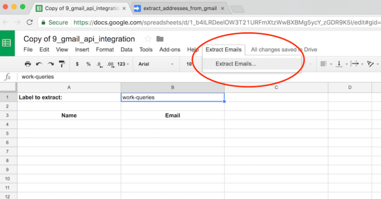 google sheets email address extractor