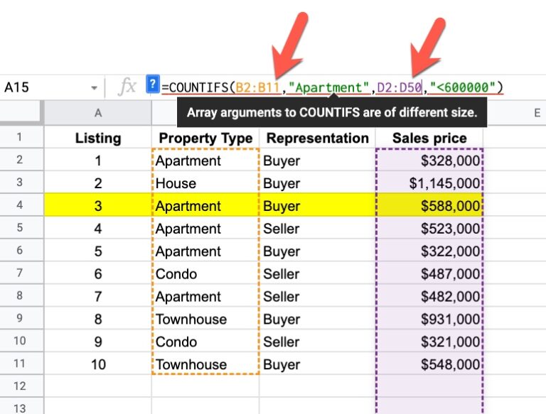 Google Sheets COUNTIFS Function