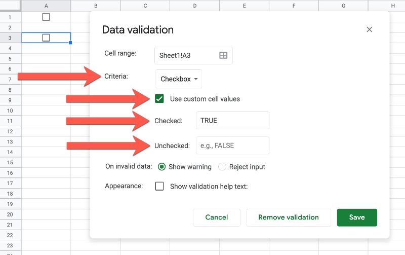how to add checkbox in google sheets