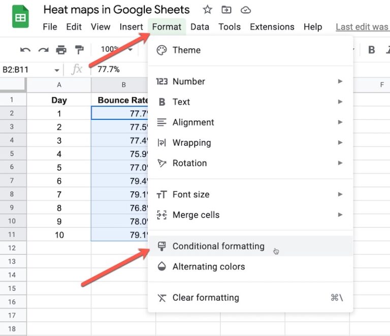 How To Create A Heat Map In Google Sheets   BasicExampleFormatMenu 768x662 