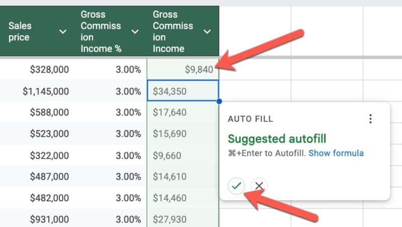 Autofill Column in Table Google Sheets
