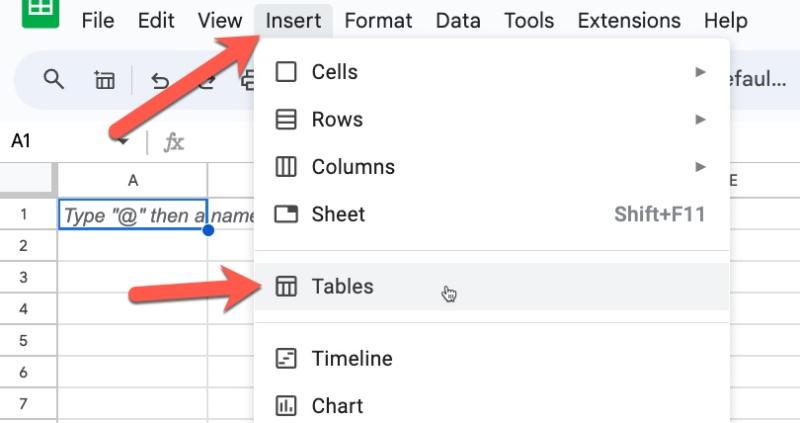 Insert Tables in Google Sheets