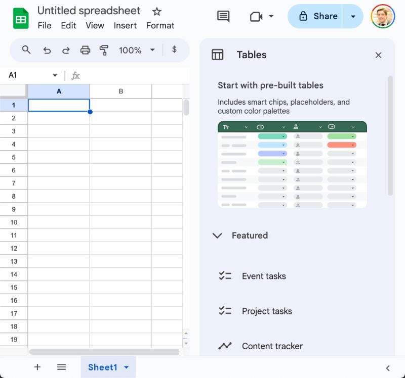 Pre-Built Tables in Google Sheets