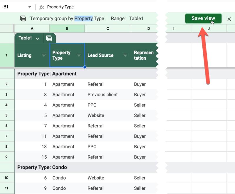 Save View in Google Sheets Tables